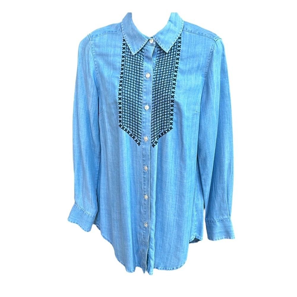 FOXCROFT washed denim-like tencel shirt, size 4, EUC